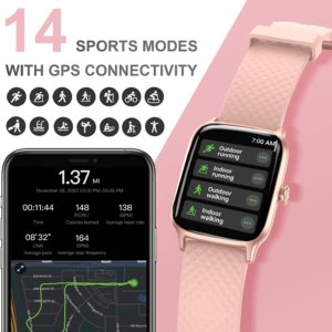 Y&L Smart Watch, Fitness Tracker with Heart Rate Monitor, Sleep Monitor, 5ATM Waterproof Smartwatch Compatible with iPhone and Android Phones for Women Men, Pink